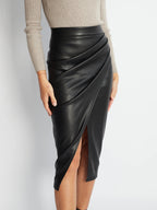 Women's Wrapped Midi Skirt with Front Slit and Draped Side Detail 1