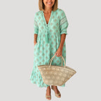 Women’s 3/4 Sleeve Midi Dress with Pockets and Tiered Hem 2