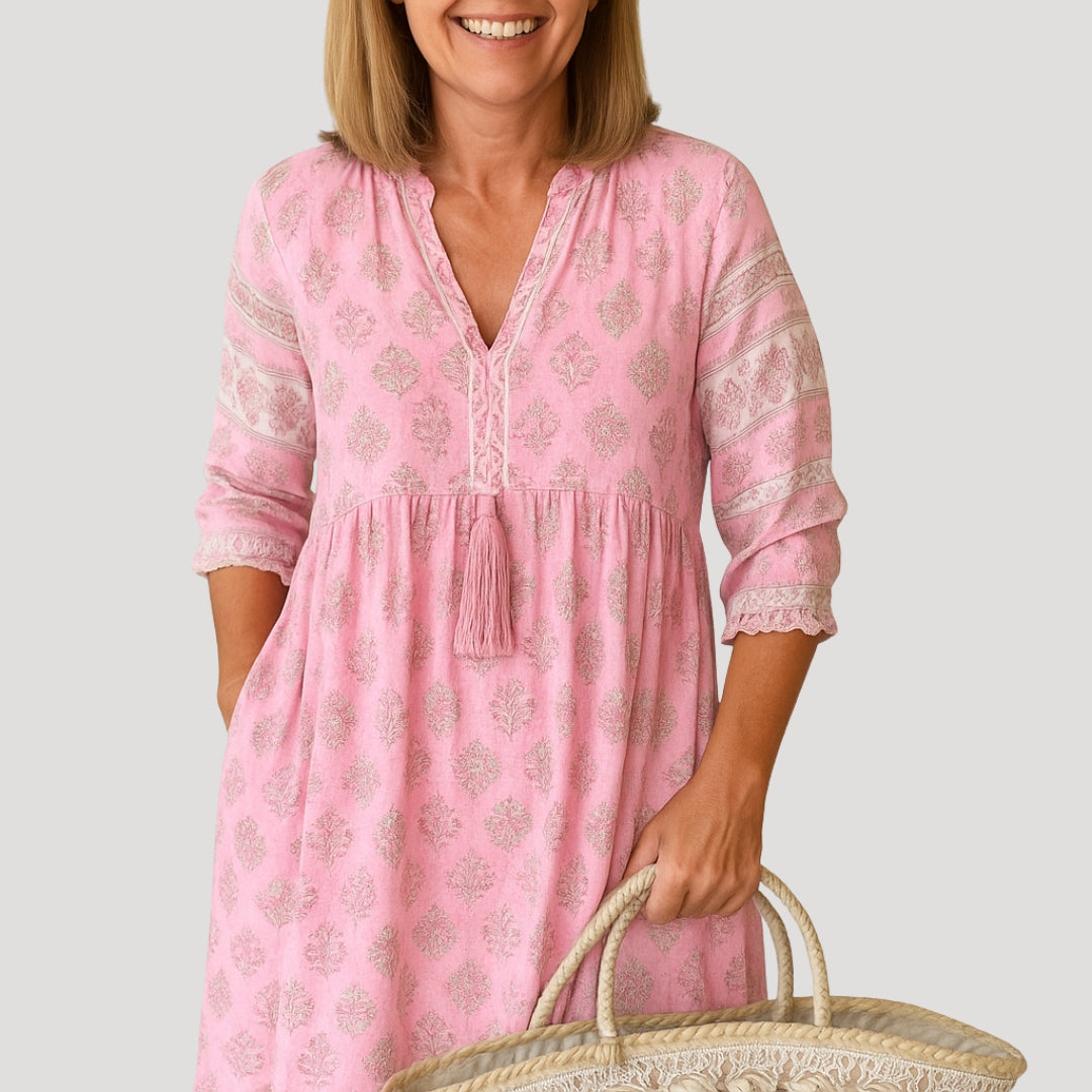 Women’s 3/4 Sleeve Midi Dress with Pockets and Tiered Hem 5