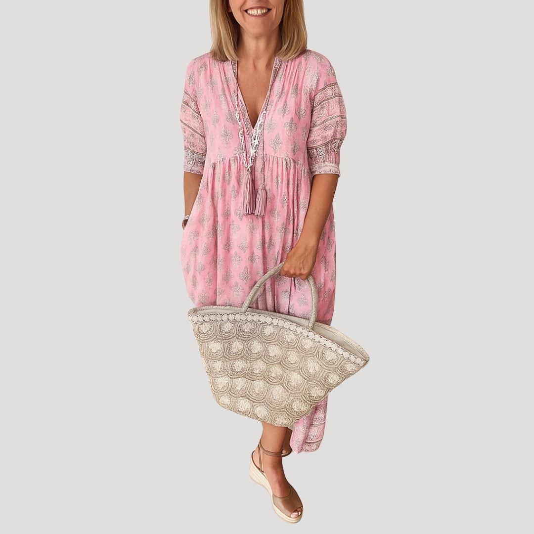 Women’s 3/4 Sleeve Midi Dress with Pockets and Tiered Hem 6