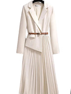 Women’s A-Line Midi Dress with Belt and Pleated Skirt for Summer and Formal Events 0