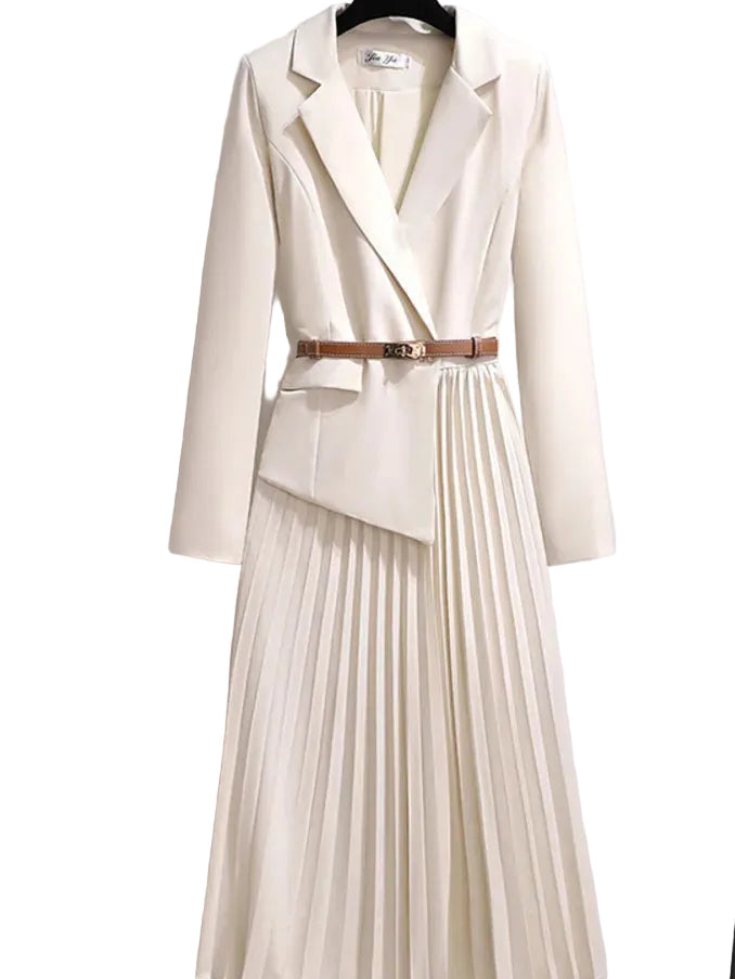 Women’s A-Line Midi Dress with Belt and Pleated Skirt for Summer and Formal Events 0