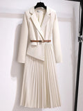 Women’s A-Line Midi Dress with Belt and Pleated Skirt for Summer and Formal Events 1
