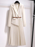 Women’s A-Line Midi Dress with Belt and Pleated Skirt for Summer and Formal Events 1