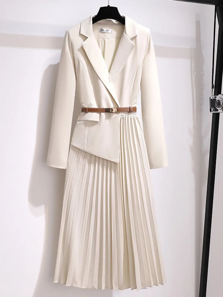 Women’s A-Line Midi Dress with Belt and Pleated Skirt for Summer and Formal Events 1