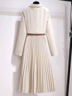 Women’s A-Line Midi Dress with Belt and Pleated Skirt for Summer and Formal Events 2