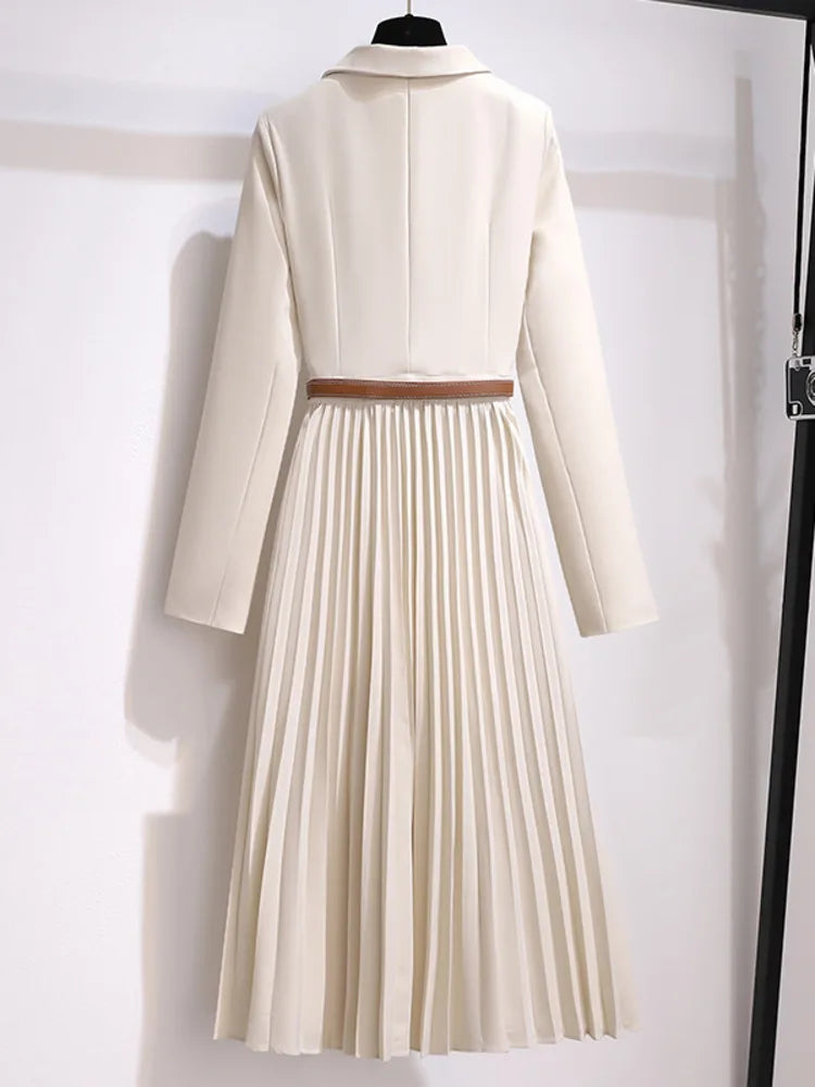 Women’s A-Line Midi Dress with Belt and Pleated Skirt for Summer and Formal Events 2