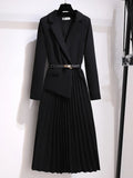 Women’s A-Line Midi Dress with Belt and Pleated Skirt for Summer and Formal Events 3