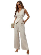 Women’s Asymmetric Loungewear Set with Sleeveless Top and Wide Leg Trousers 3