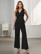 Women’s Asymmetric Loungewear Set with Sleeveless Top and Wide Leg Trousers 4