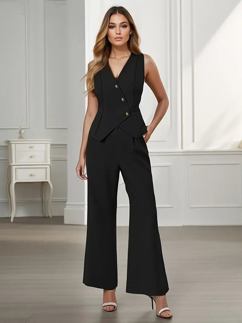 Women’s Asymmetric Loungewear Set with Sleeveless Top and Wide Leg Trousers 4