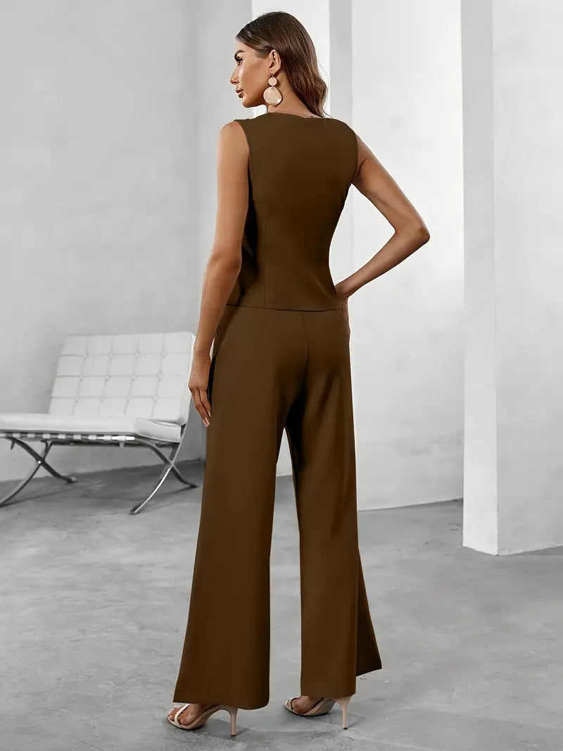 Women’s Asymmetric Loungewear Set with Sleeveless Top and Wide Leg Trousers 5