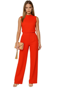 Women’s Black Jumpsuit with Sleeveless Mock Neckline and Wide-Leg Design 0