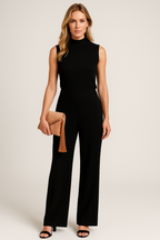 Women’s Black Jumpsuit with Sleeveless Mock Neckline and Wide-Leg Design 2