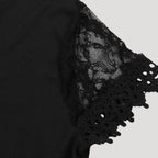Women’s Black Lace Short Sleeve Dress with Scalloped Neckline and Sheer Hemline 4