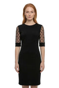 Women’s Black Midi Dress with Lace Sleeves and A-Line Silhouette 0