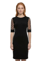 Women’s Black Midi Dress with Lace Sleeves and A-Line Silhouette 0