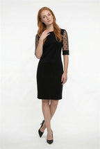 Women’s Black Midi Dress with Lace Sleeves and A-Line Silhouette 2