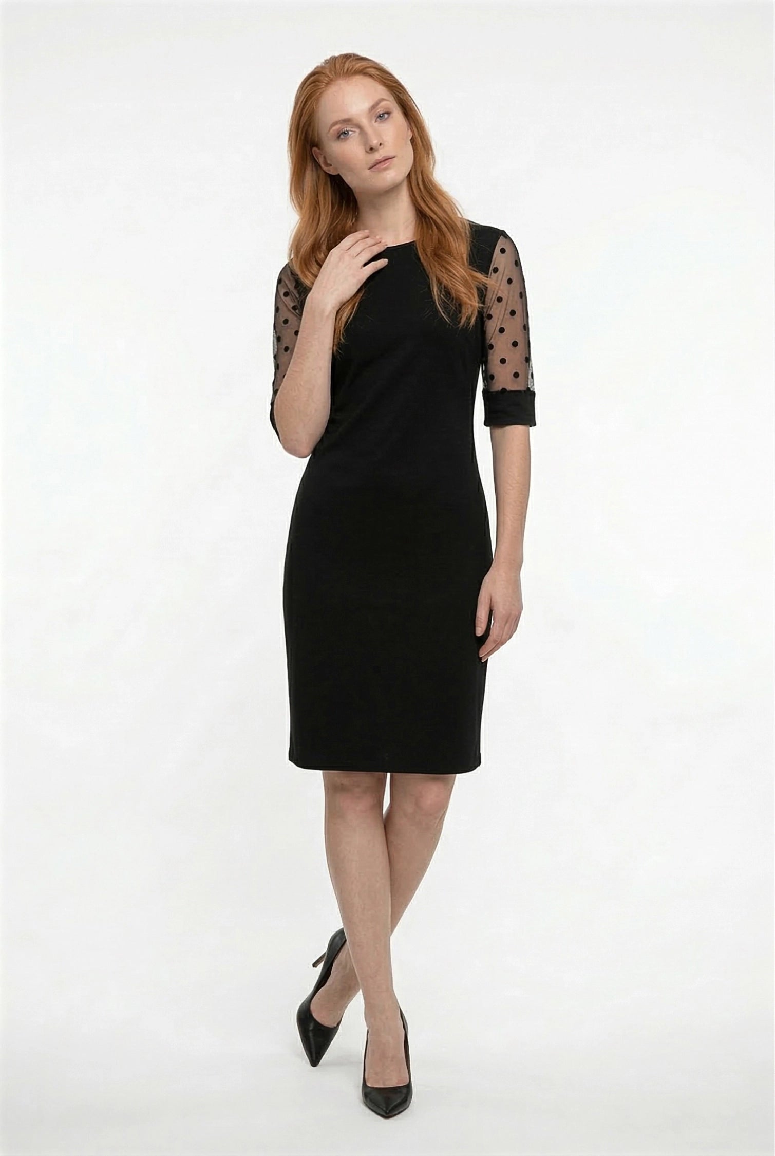 Women’s Black Midi Dress with Lace Sleeves and A-Line Silhouette 2