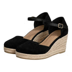 Women’s Closed Toe Wedge Sandals with Ankle Strap and Espadrille Finish 7