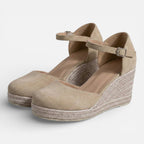 Women’s Closed Toe Wedge Sandals with Ankle Strap and Espadrille Finish 8