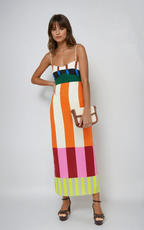 Women’s Color-Blocked Maxi Dress with Vertical Stripes and Empire Waist 1