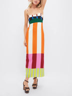 Women’s Color-Blocked Maxi Dress with Vertical Stripes and Empire Waist 2