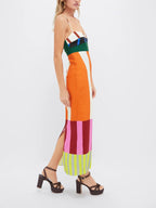 Women’s Color-Blocked Maxi Dress with Vertical Stripes and Empire Waist 3