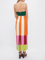 Women’s Color-Blocked Maxi Dress with Vertical Stripes and Empire Waist 4