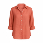 Women’s Cotton Linen Half Sleeve T-Shirt with Turn-Down Collar 0