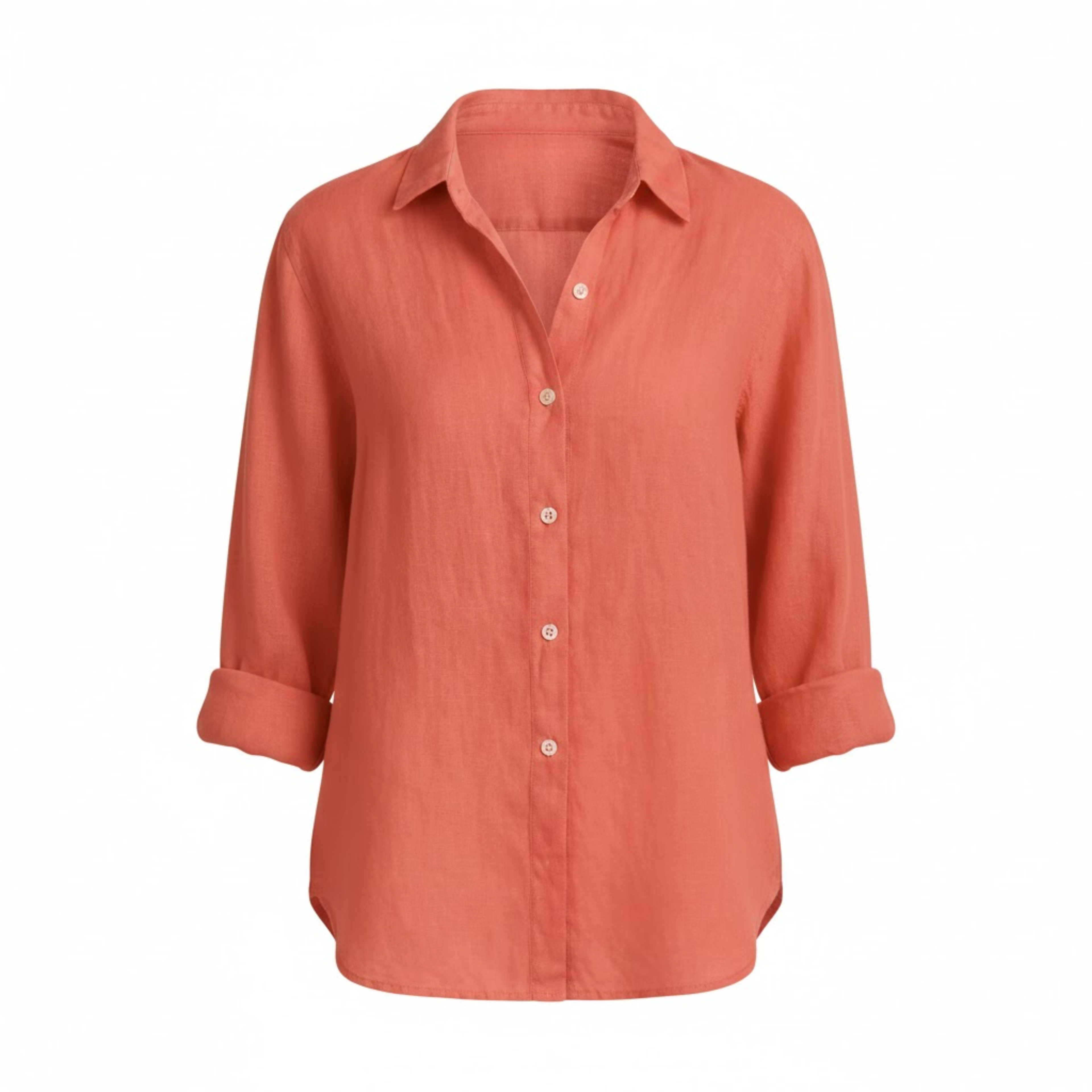 Women’s Cotton Linen Half Sleeve T-Shirt with Turn-Down Collar 0