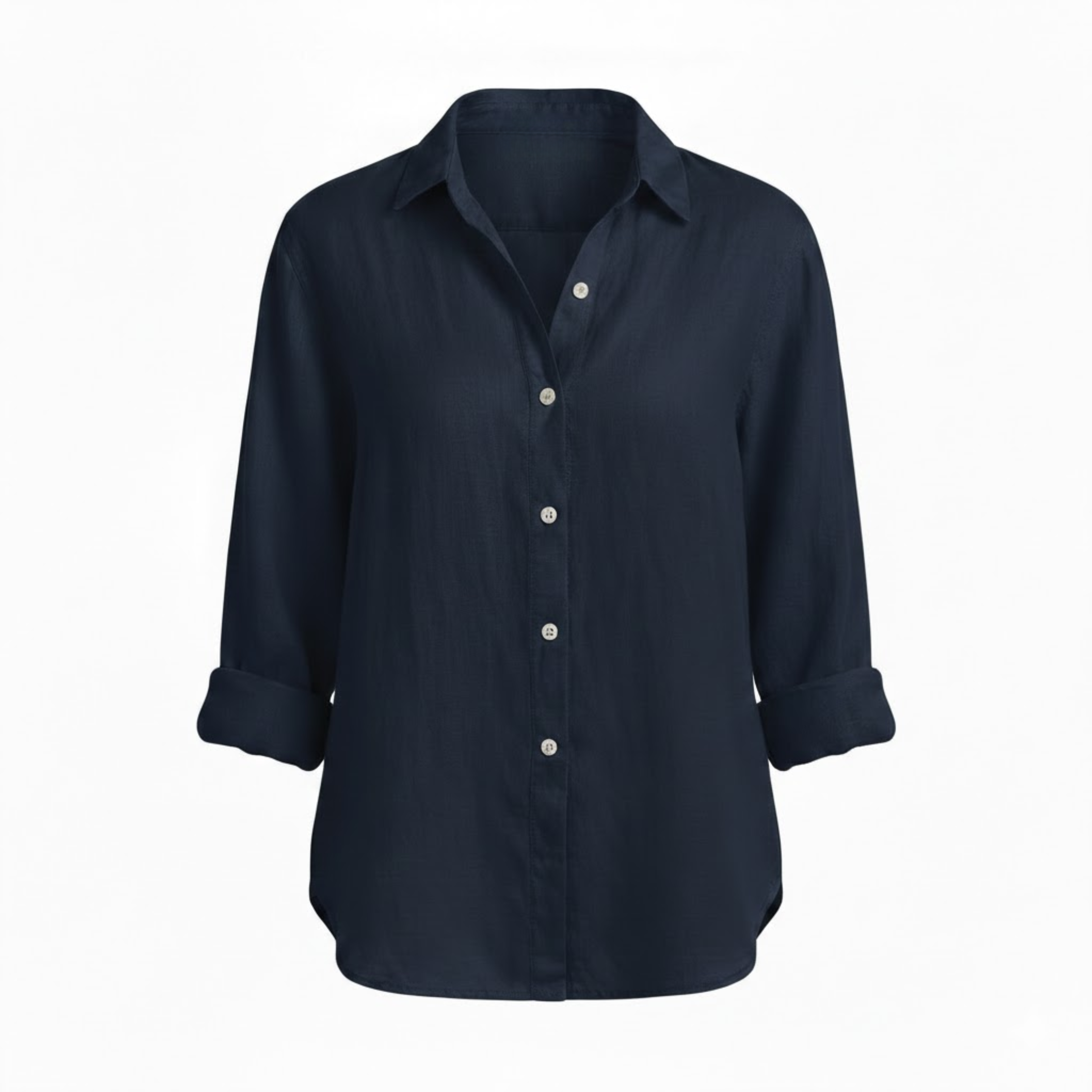 Women’s Cotton Linen Half Sleeve T-Shirt with Turn-Down Collar 1