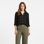 Women’s Cotton Linen Half Sleeve T-Shirt with Turn-Down Collar 2