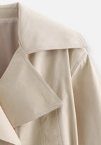 Women’s Cropped Double-Breasted Trench Coat with Belt and Lapel Collar 2