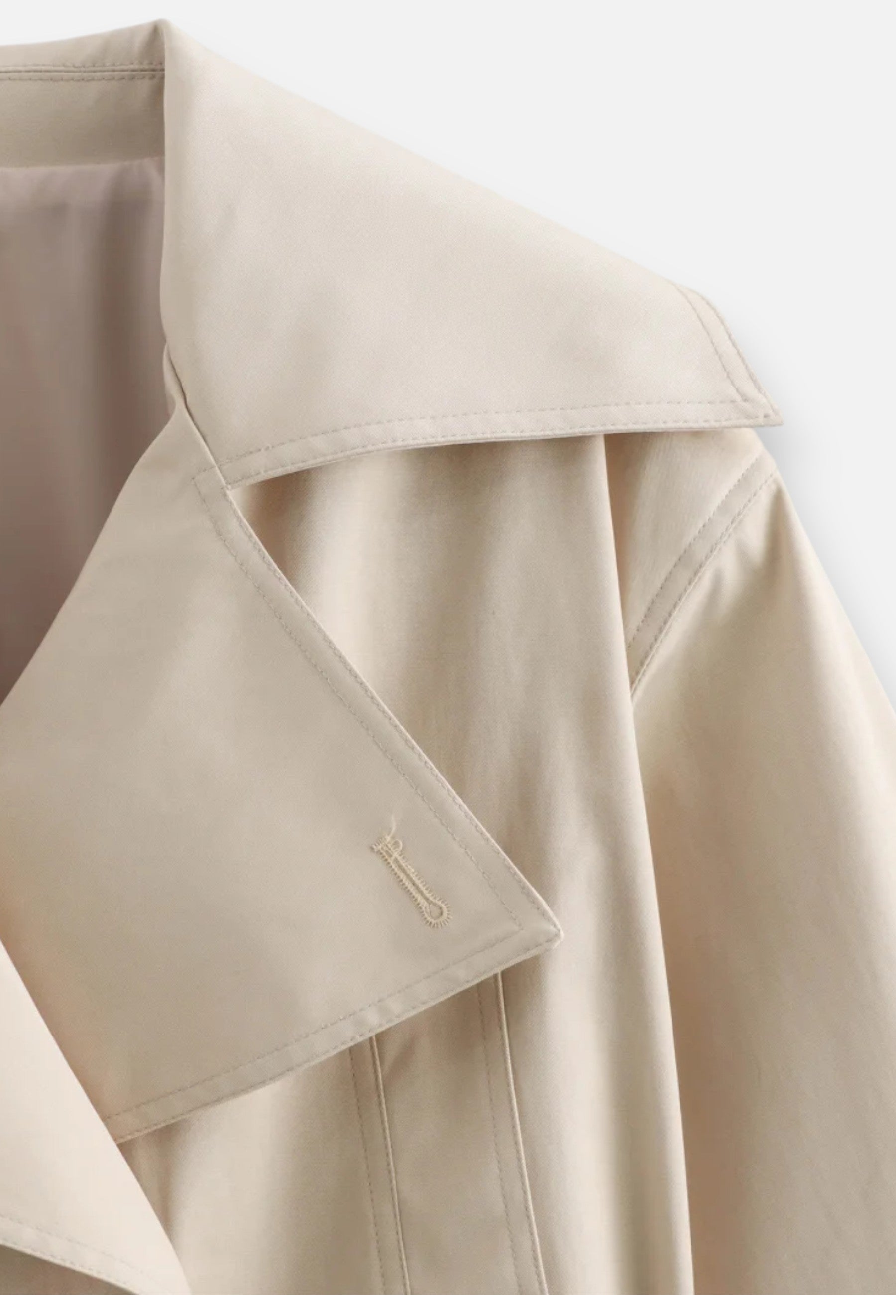 Women’s Cropped Double-Breasted Trench Coat with Belt and Lapel Collar 2