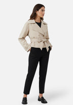 Women’s Cropped Double-Breasted Trench Coat with Belt and Lapel Collar 3