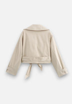 Women’s Cropped Double-Breasted Trench Coat with Belt and Lapel Collar 4