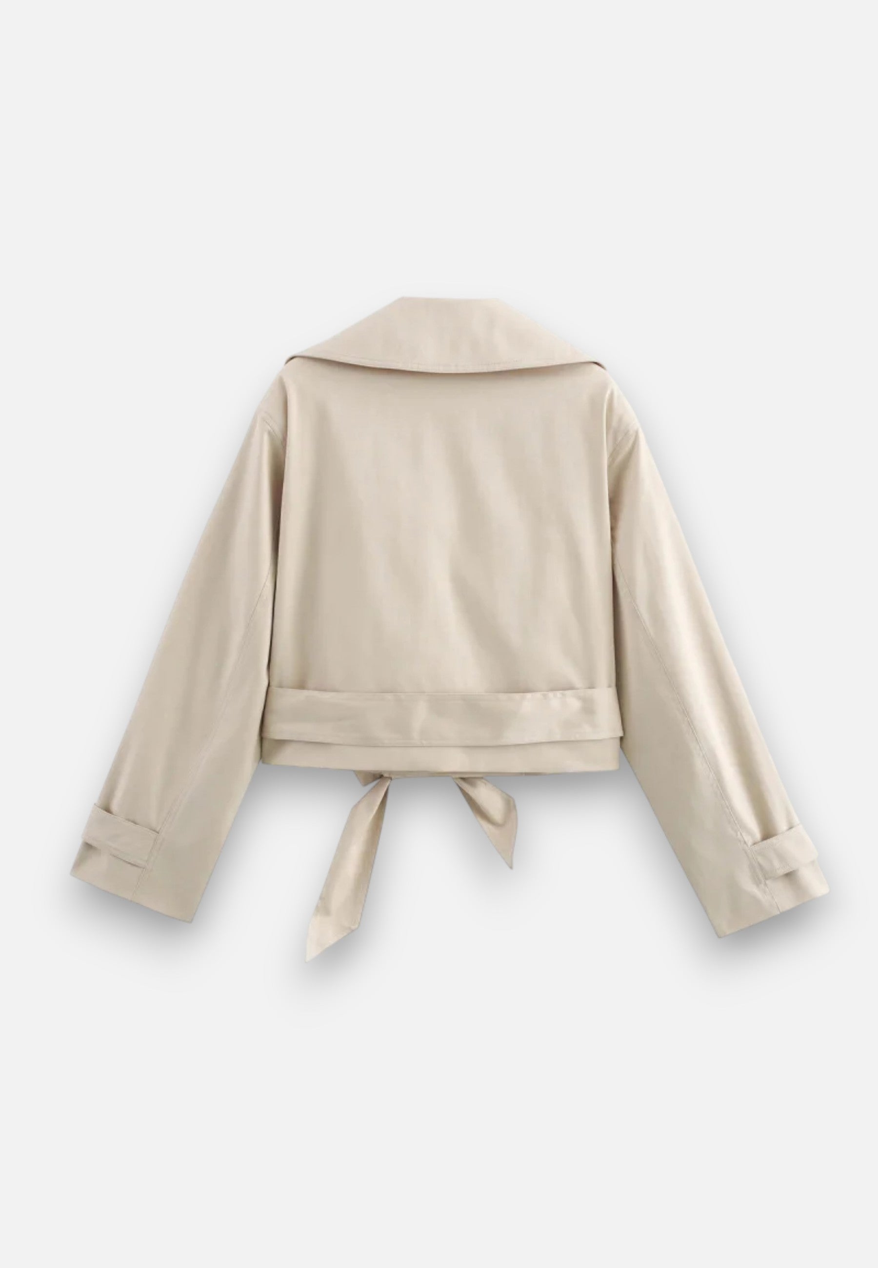 Women’s Cropped Double-Breasted Trench Coat with Belt and Lapel Collar 4