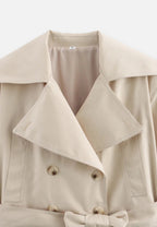 Women’s Cropped Double-Breasted Trench Coat with Belt and Lapel Collar 5