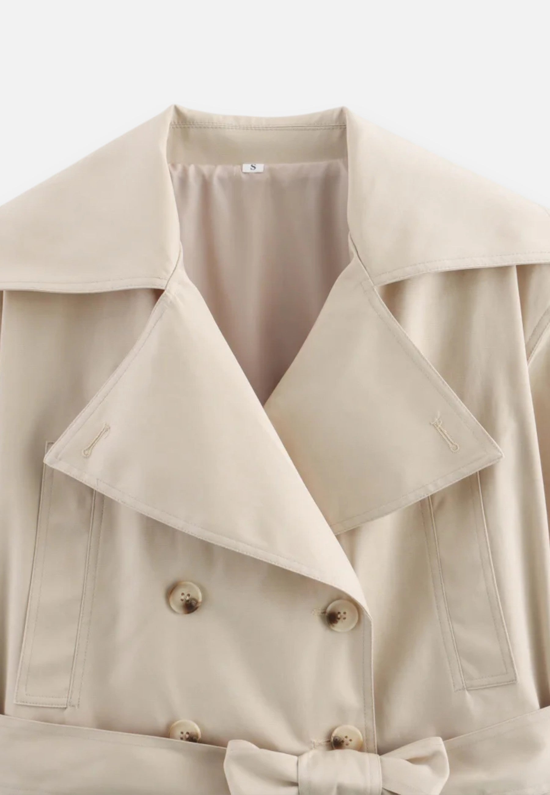 Women’s Cropped Double-Breasted Trench Coat with Belt and Lapel Collar 5