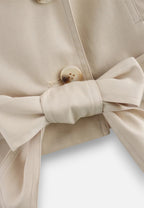 Women’s Cropped Double-Breasted Trench Coat with Belt and Lapel Collar 7