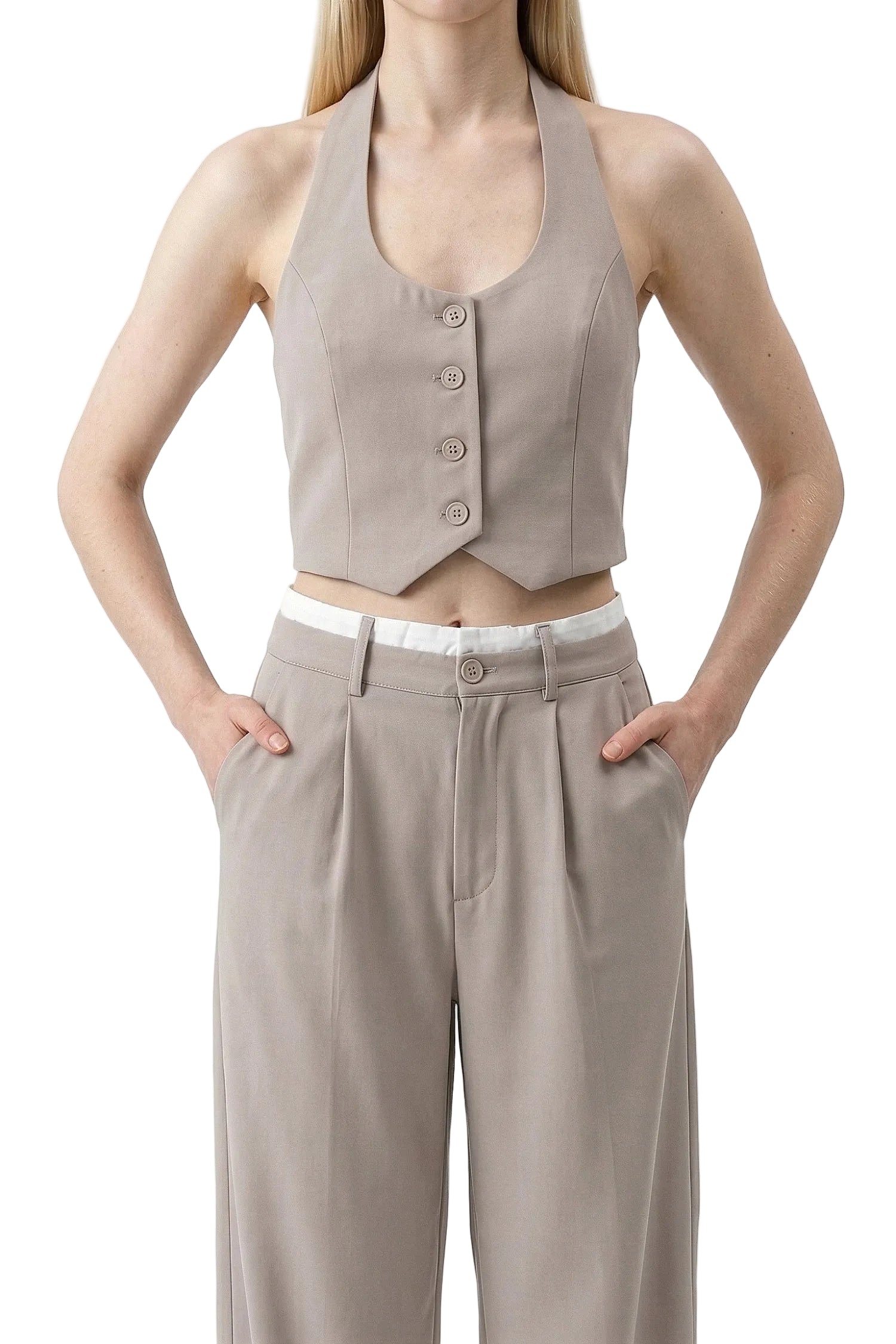 Women’s Cropped Halter Waistcoat and High-Waist Trouser Co Ord Set 0