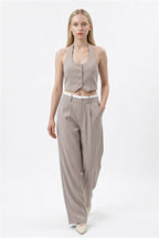 Women’s Cropped Halter Waistcoat and High-Waist Trouser Co Ord Set 1