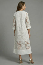 Women’s Embroidered Midi Dress with Lace Detail and Relaxed Fit 2