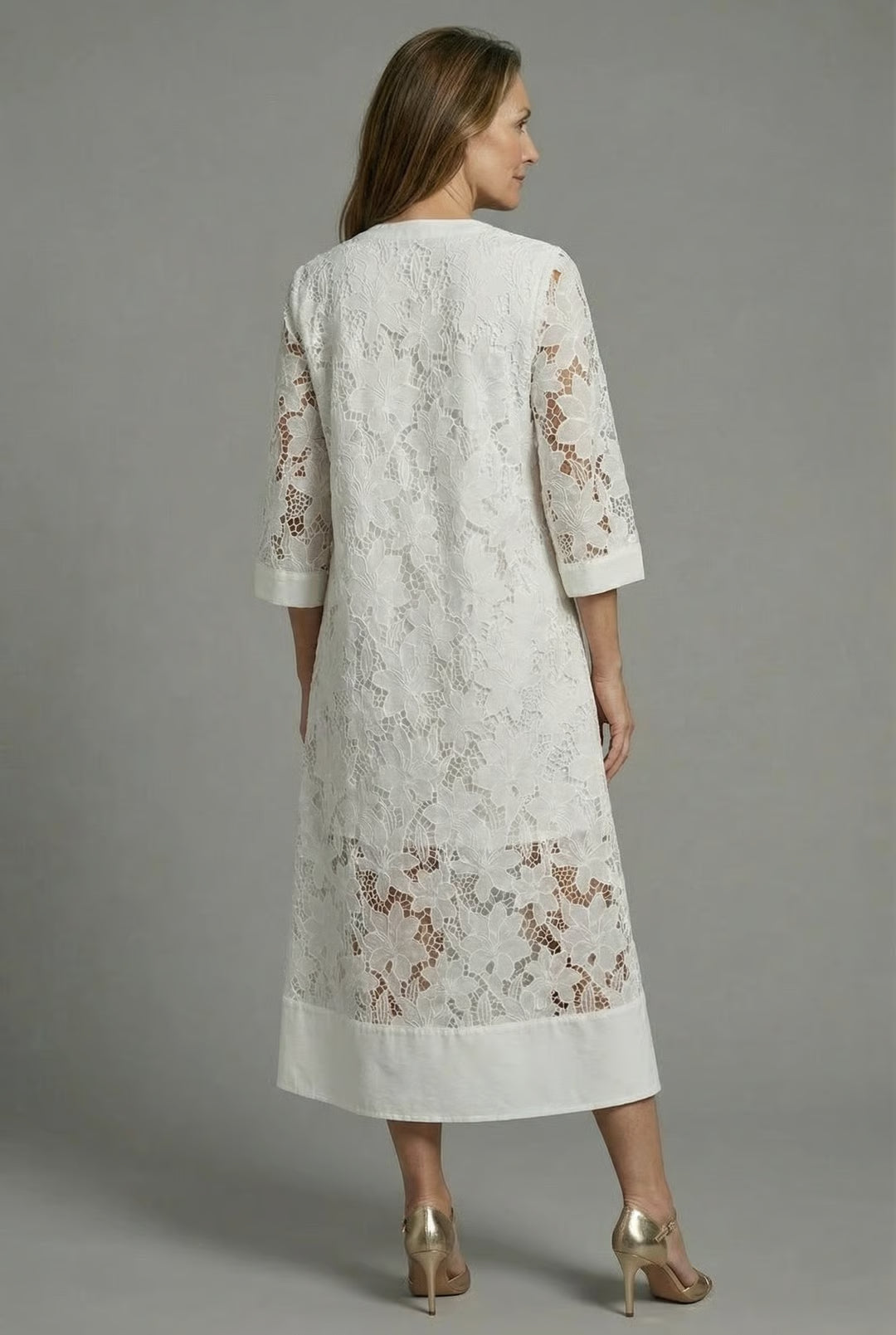Women’s Embroidered Midi Dress with Lace Detail and Relaxed Fit 2