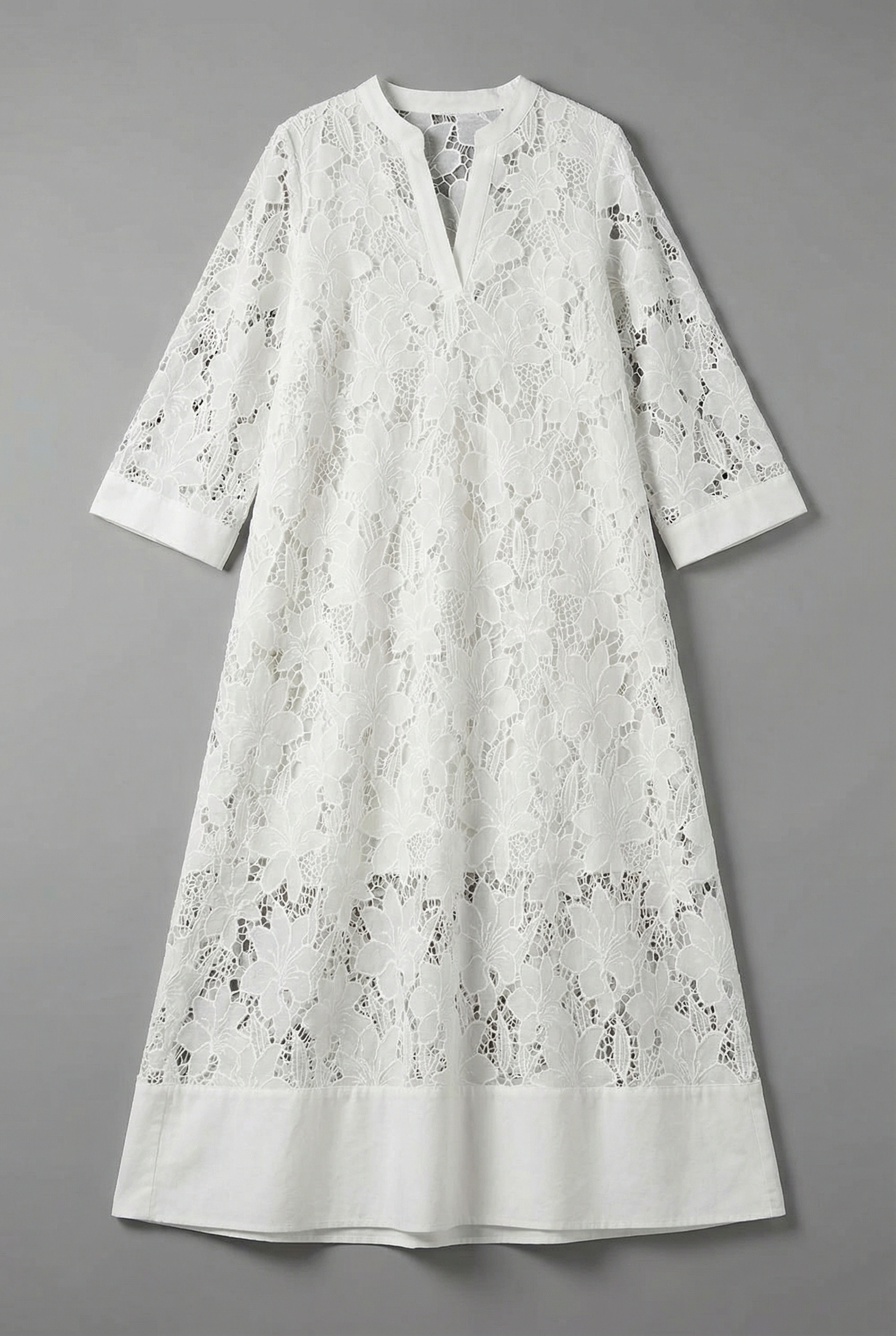 Women’s Embroidered Midi Dress with Lace Detail and Relaxed Fit 3