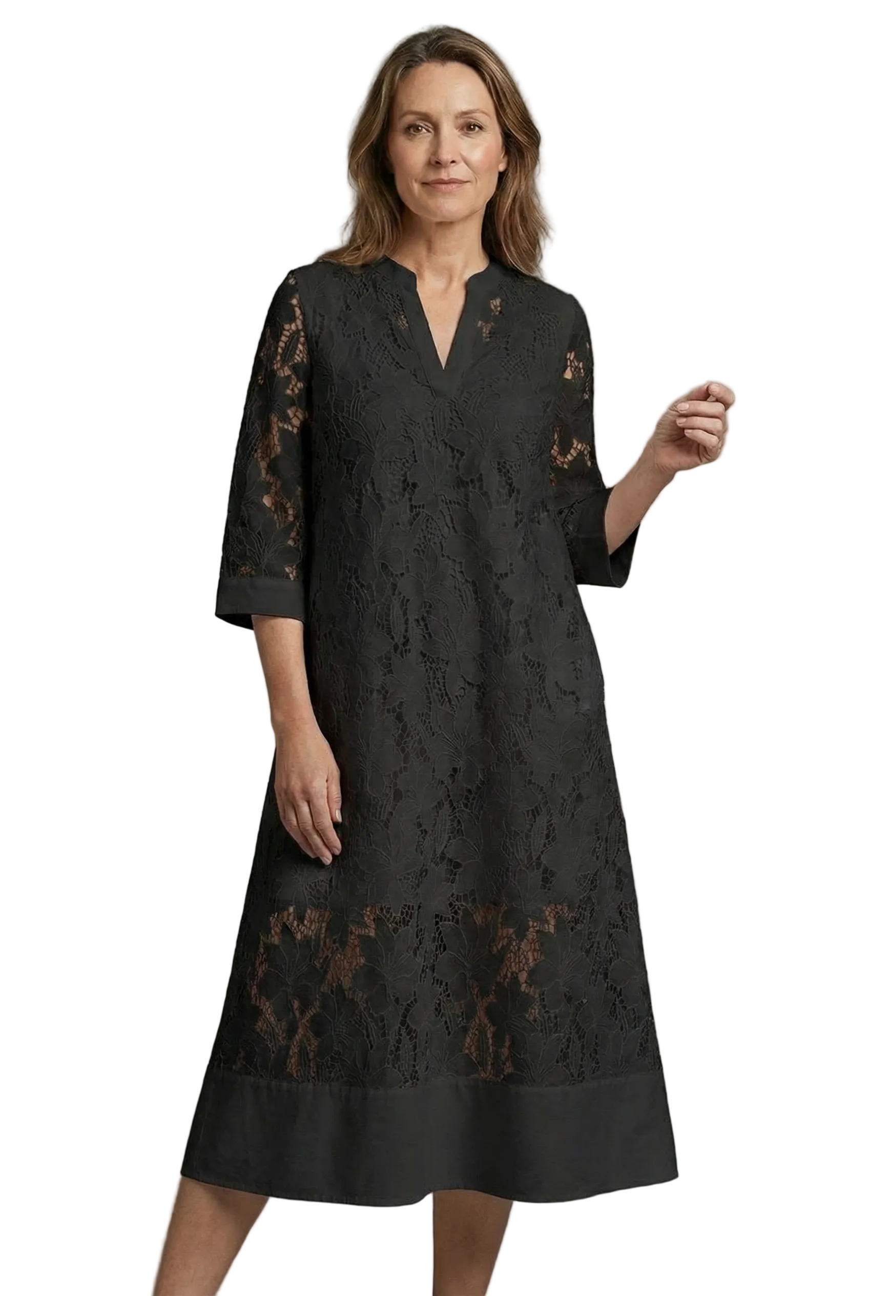 Women’s Embroidered Midi Dress with Lace Detail and Relaxed Fit 4