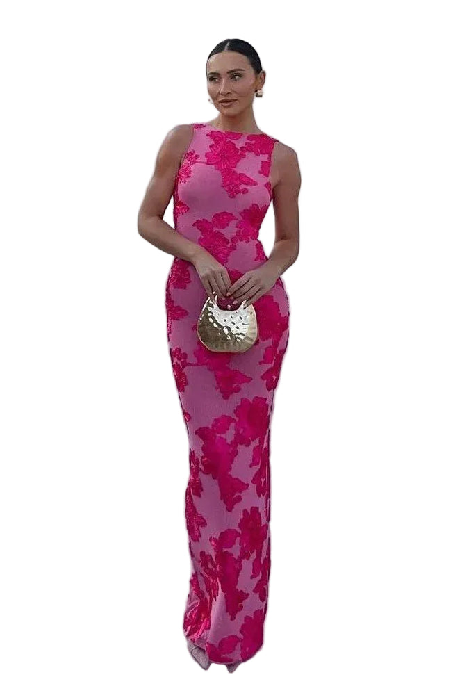 Women’s Floral Embroidered Sleeveless Maxi Dress with Flowing Skirt 3