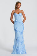 Women’s Floral Jacquard Maxi Dress with Corset Bodice and Slim Straps 10