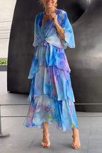 Women’s Floral Layered Summer Dress with V-Neck and Half Sleeves 1